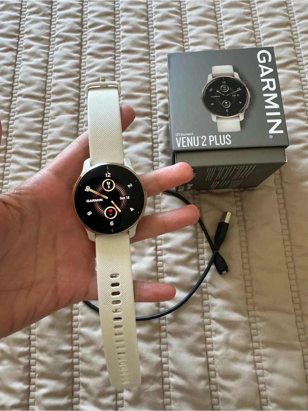 Garmin Venu 2 Plus Smartwatch - White and gold